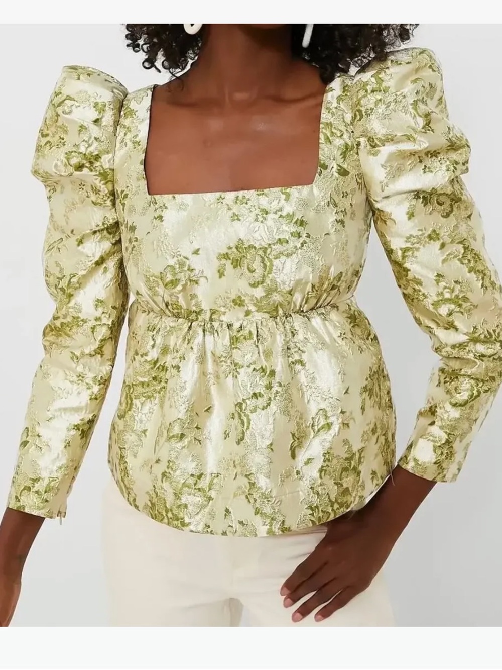 NWT Tuckernuck Hyacinth House Jacquard Square Neck Puff Sleeve Top XS
